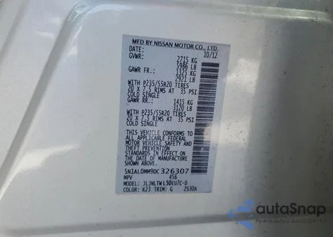 2013 Infiniti Jx35 from USA, damaged, VIN 5N1AL0MM9DC326307